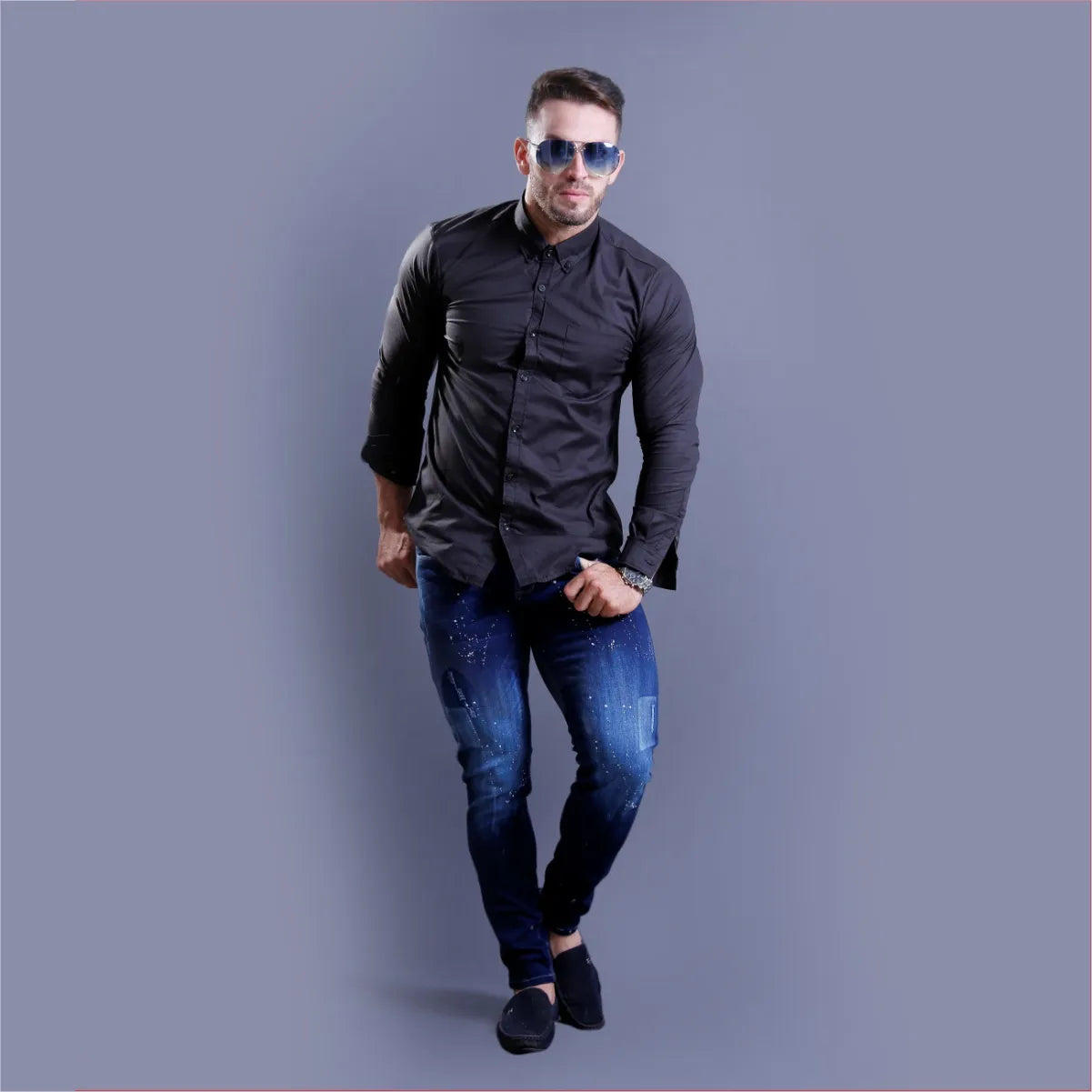 Camisa Manga Larga Negro Cuello