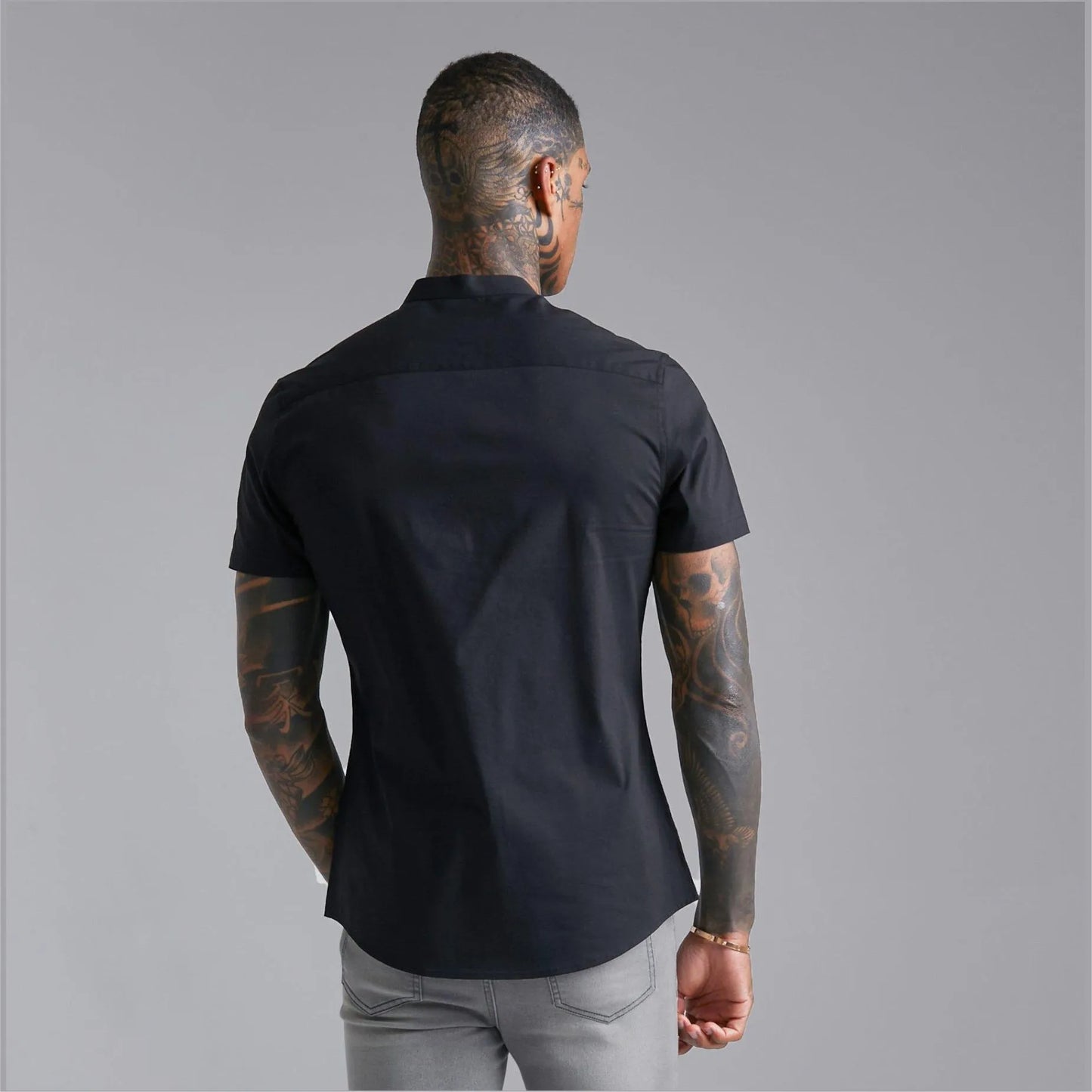 Camisa Manga Corta Black Cuello Mao