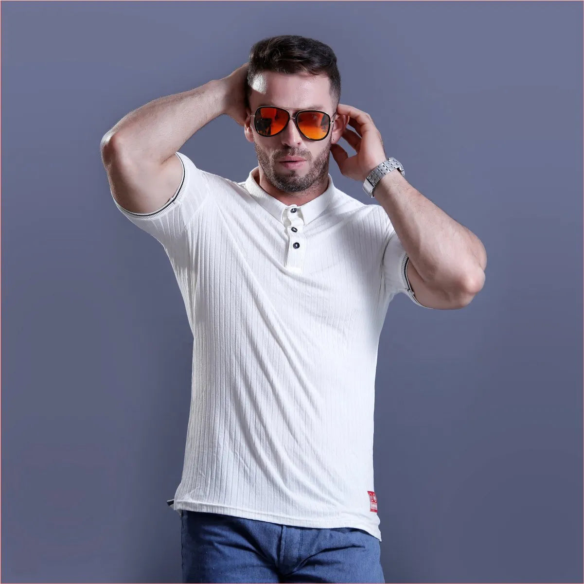 Polo Textura Blanco Perlado Liquidacion