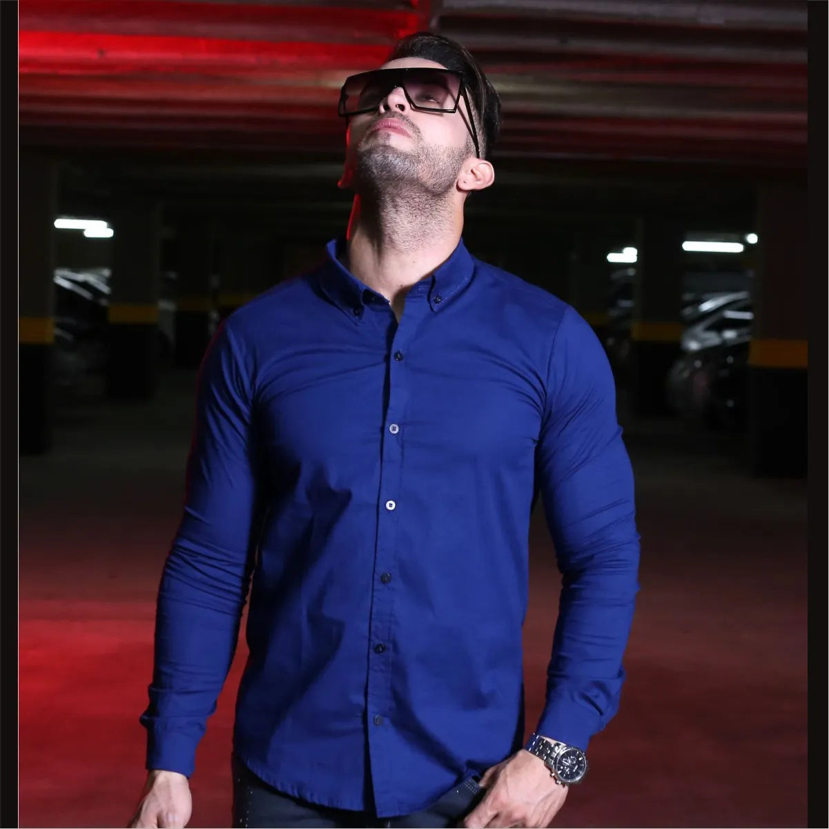Camisa Manga Larga Azul Vivo