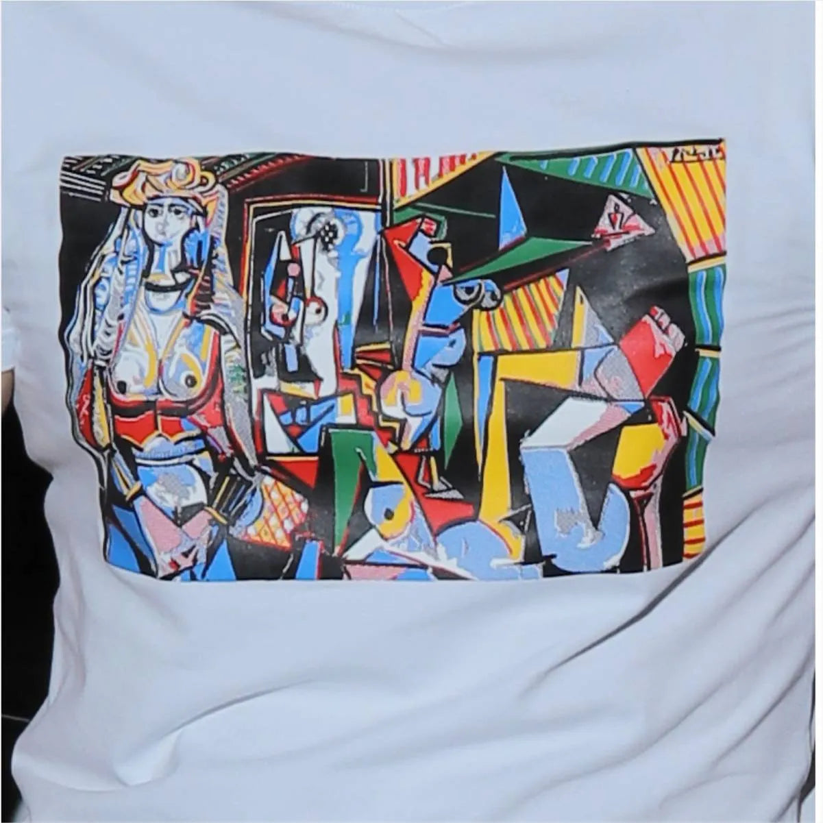 Camiseta Cubismo Blanco Cuello Redondo