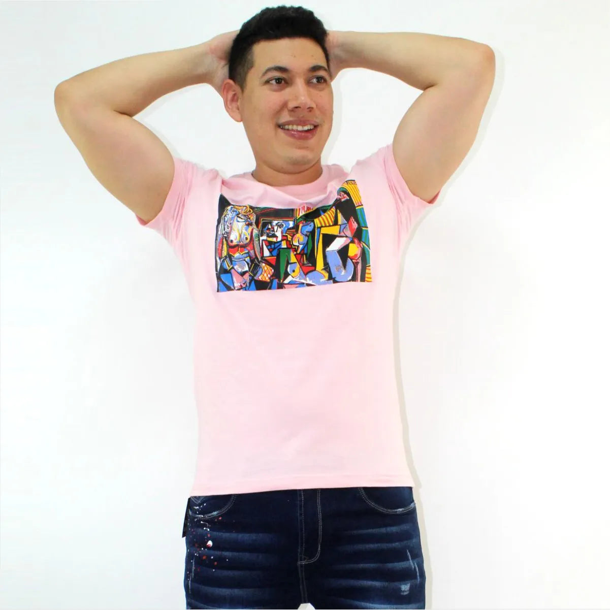 Camiseta Cubismo Rosado Cuello Redondo