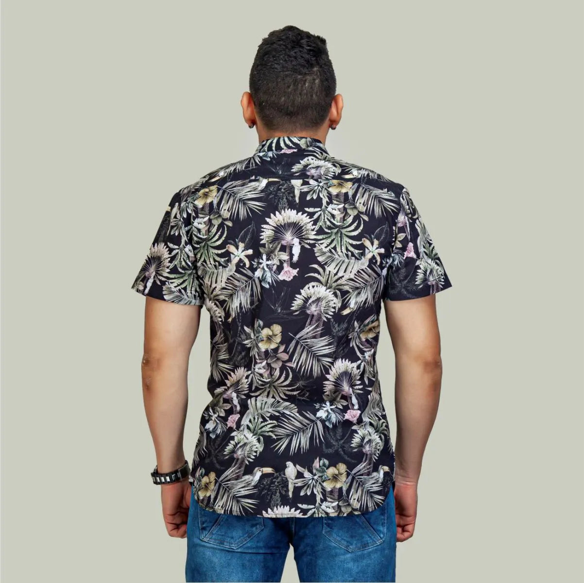 Camisa Manga Coerta Tropical Black