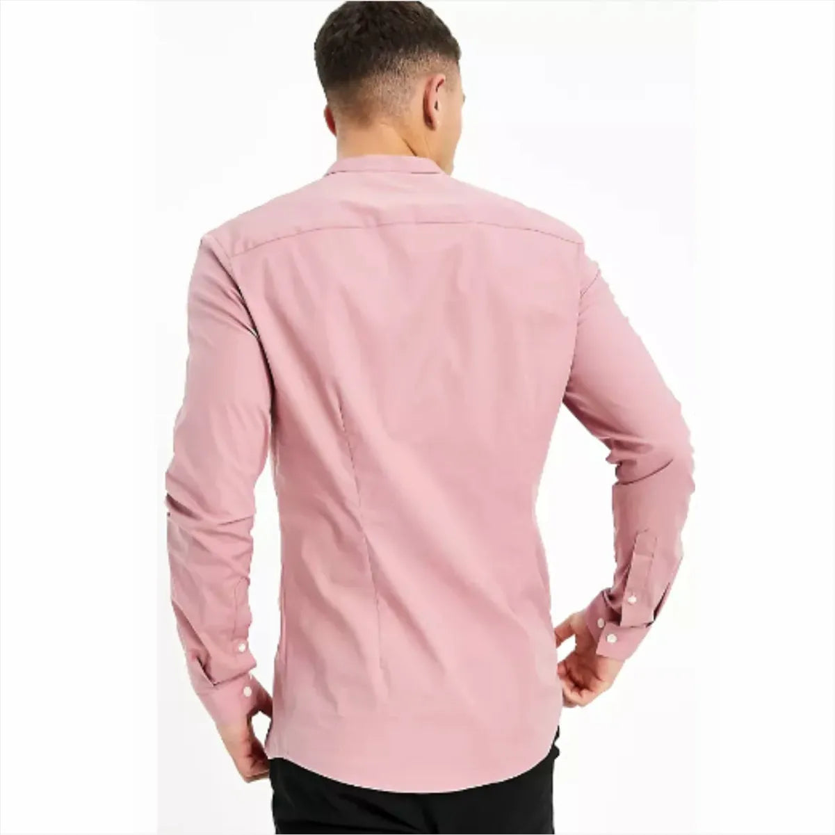 Camisa Manga Larga Rosado Coral Cuello Mao