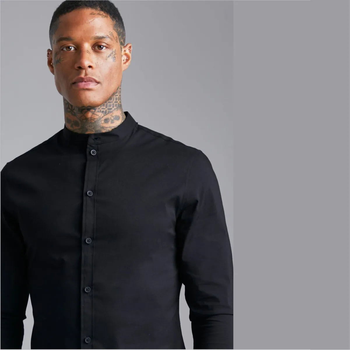 Camisa Manga Larga Black Cuello Mao