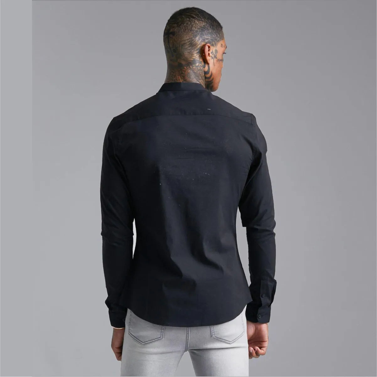 Camisa Manga Larga Black Cuello Mao