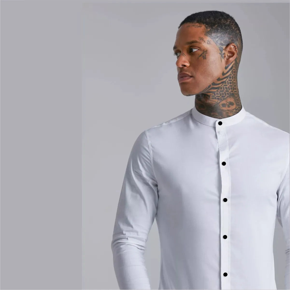 Camisa Manga Larga Blanco Cuello Mao
