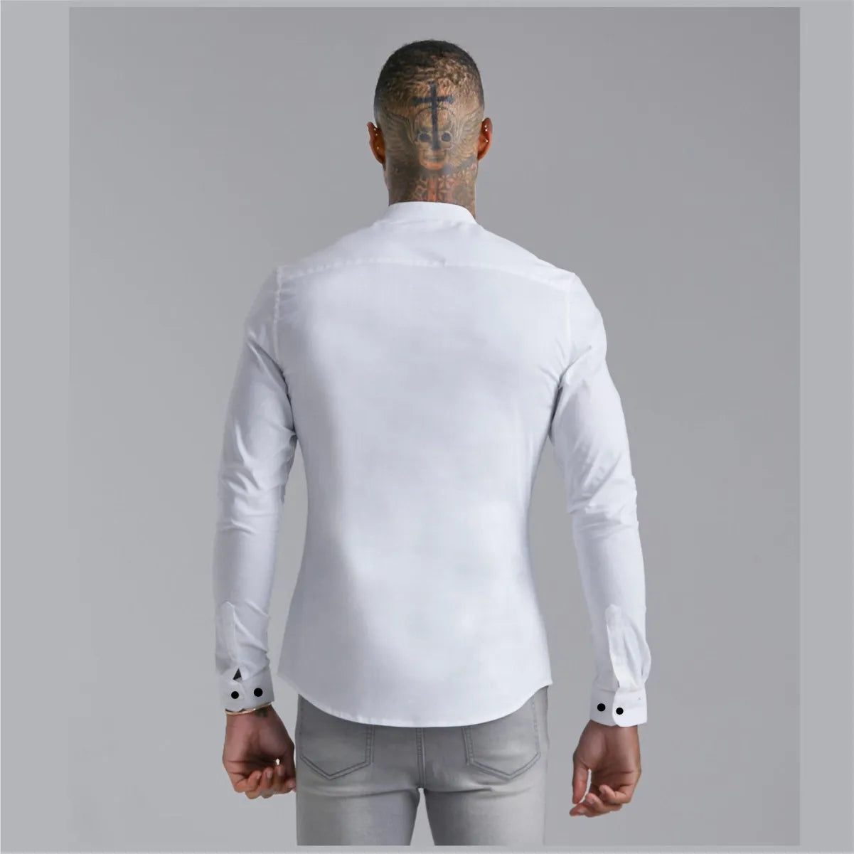 Camisa Manga Larga Blanco Cuello Mao