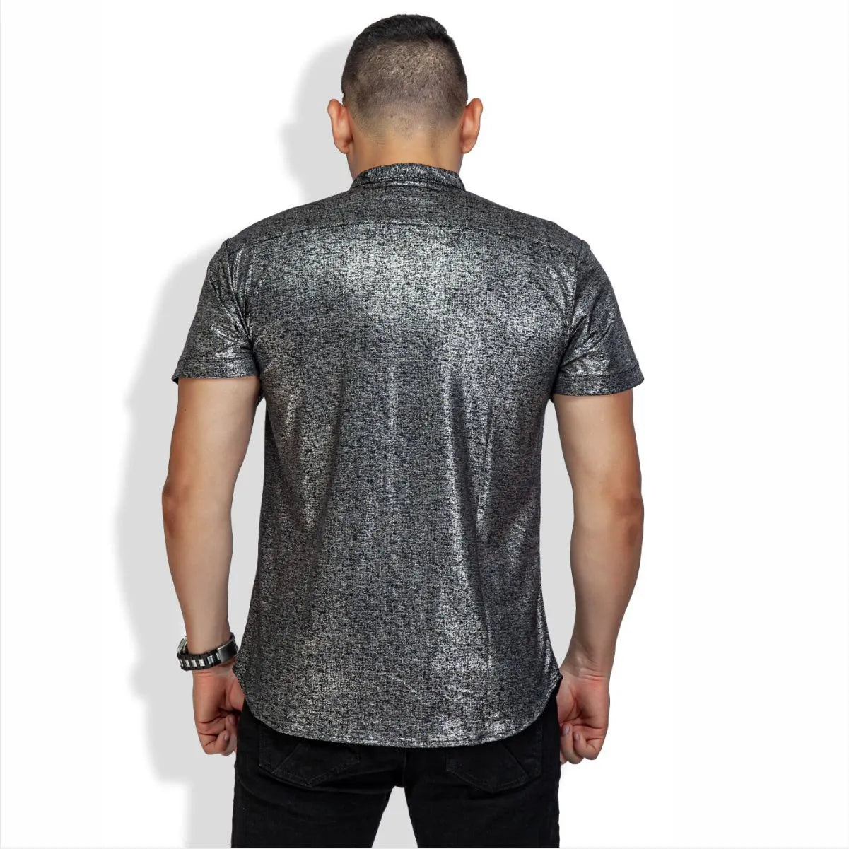 Camisa Manga Corta Metal Cuello Mao