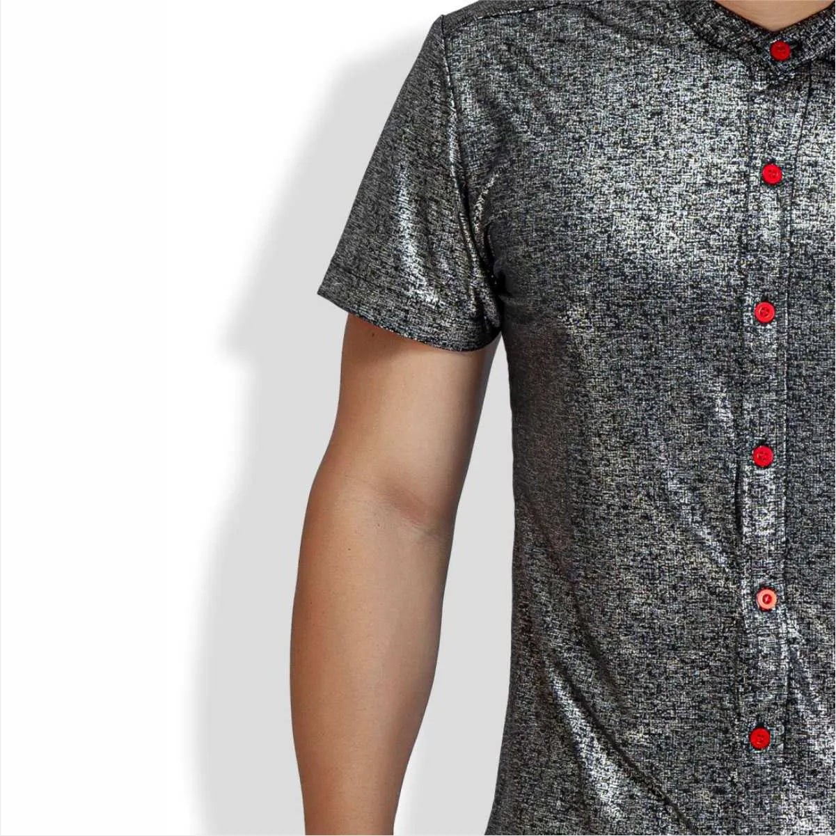 Camisa Manga Corta Metal Cuello Mao