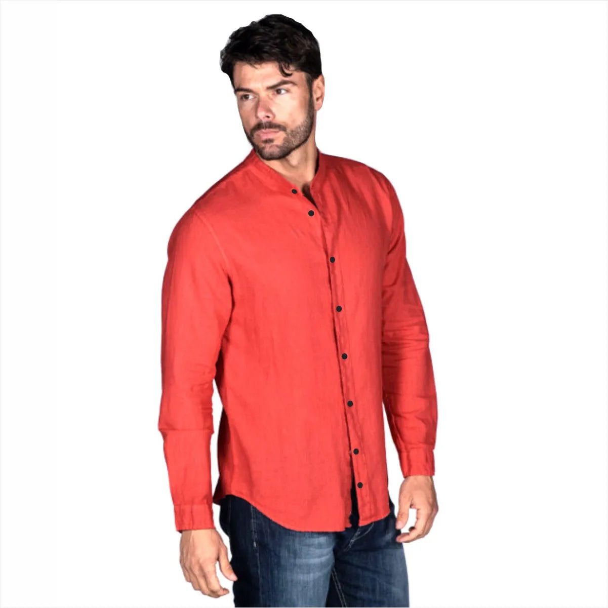 Camisa Manga larga Rojo Cuello Mao