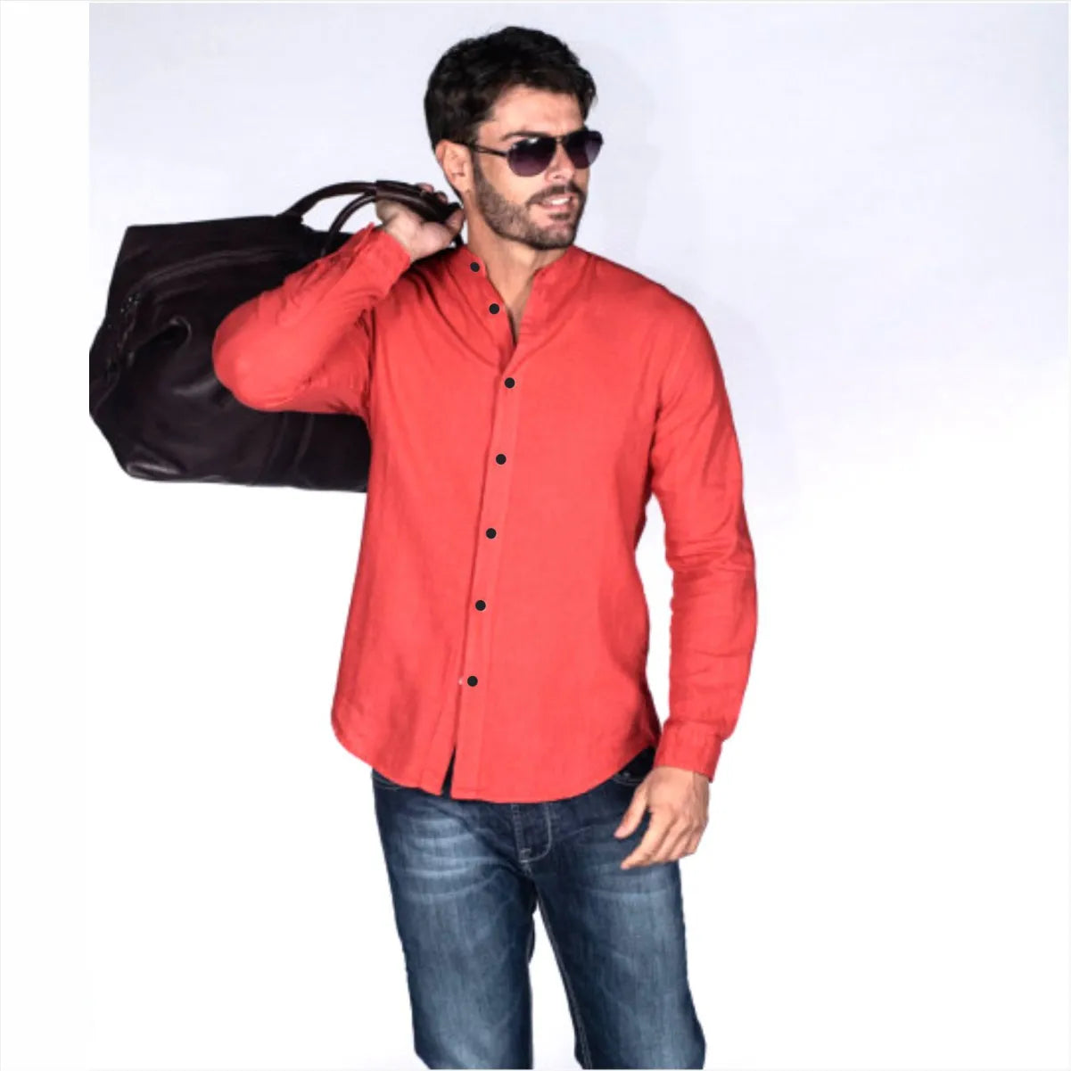 Camisa Manga larga Rojo Cuello Mao