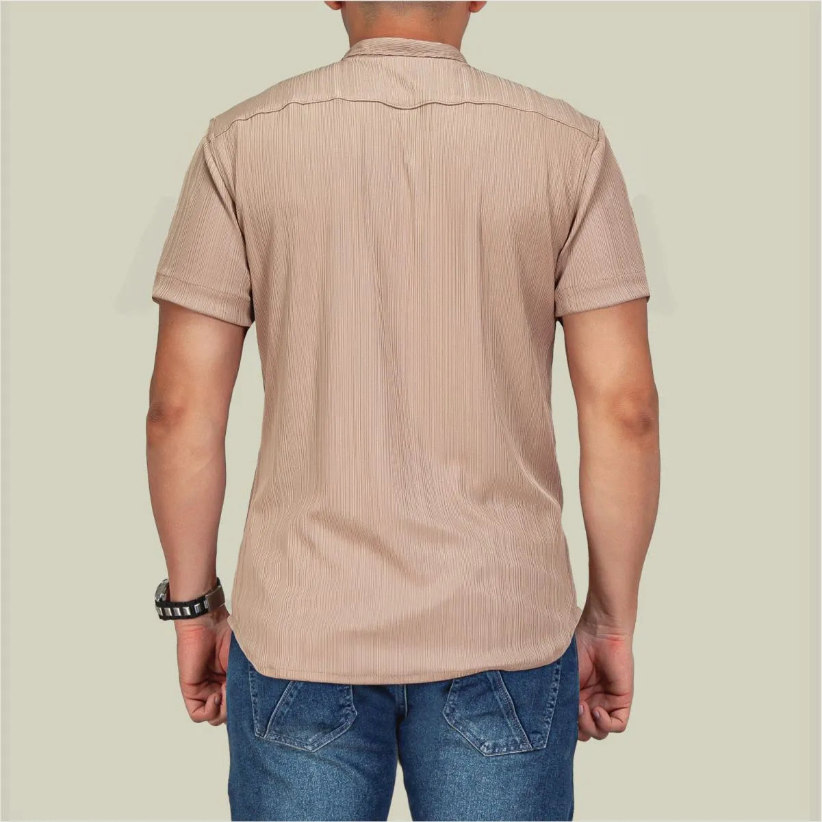 Camisa Manga Corta Dorado Extrusion Cuello Mao