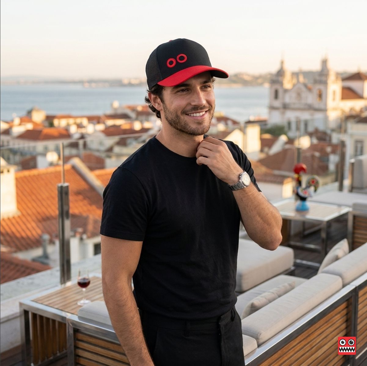 Gorra Ojos bordados Negro y Rojo