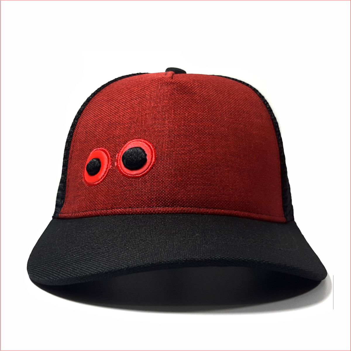 Gorra Ojos Bordados Vino y Negro