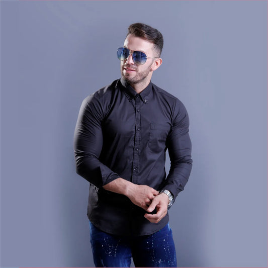 Camisa Manga Larga Negro Cuello