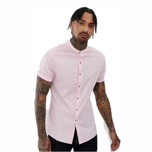 Camisa Manga Corta Rosa Cuello Mao