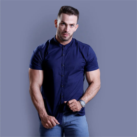 Camisa Manga Corta Azul Oscuro