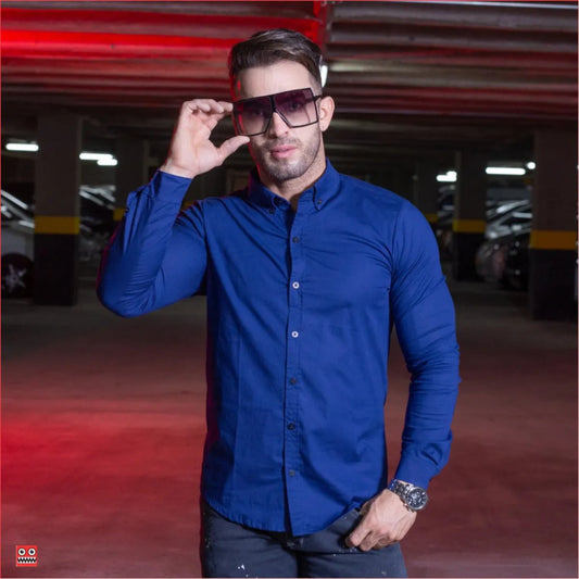 Camisa Manga Larga Azul Vivo