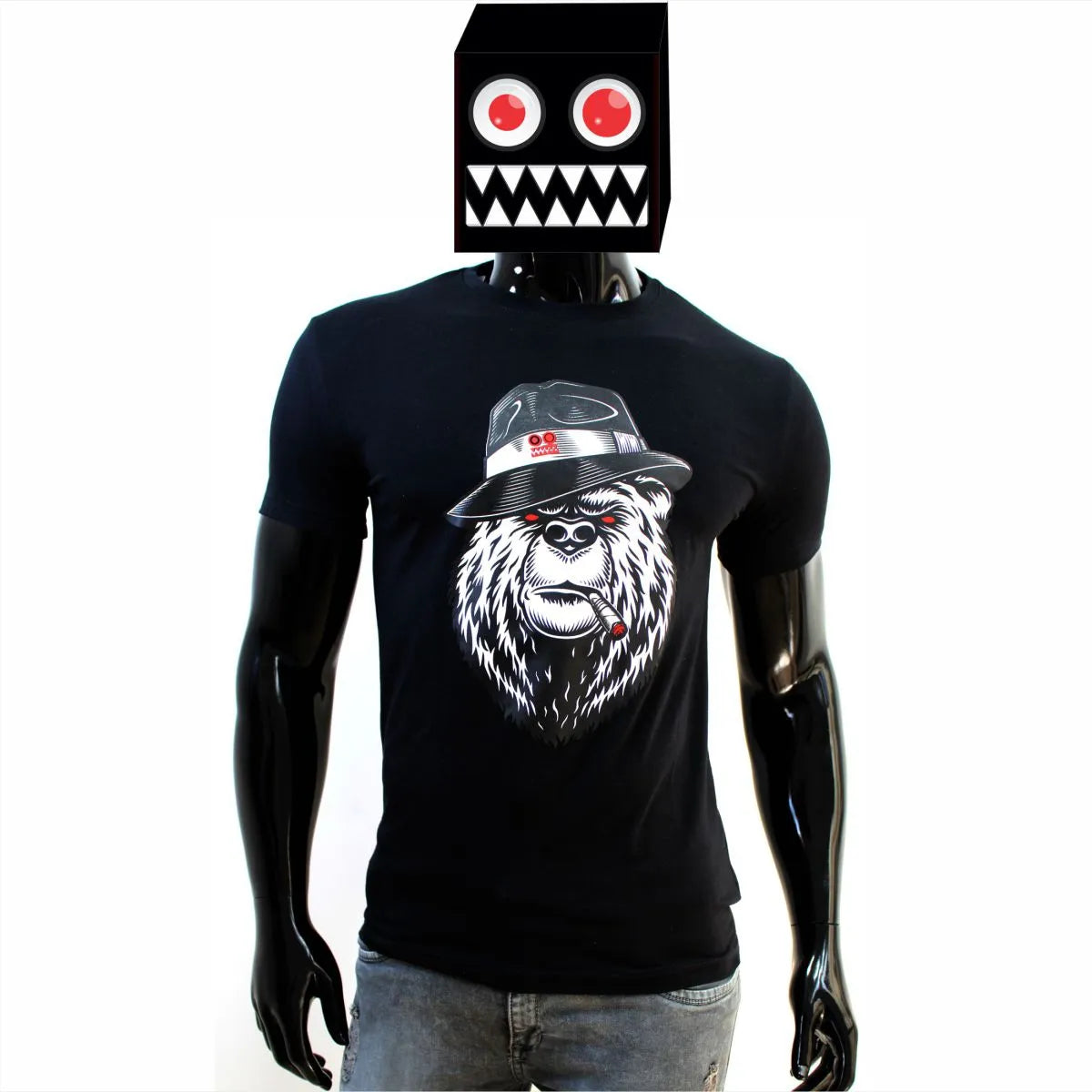 Camiseta Negro Oso Cuello Redondo