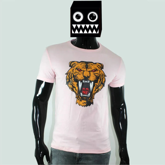 Camiseta tigre Colmillos Rosado Cuello Redondo