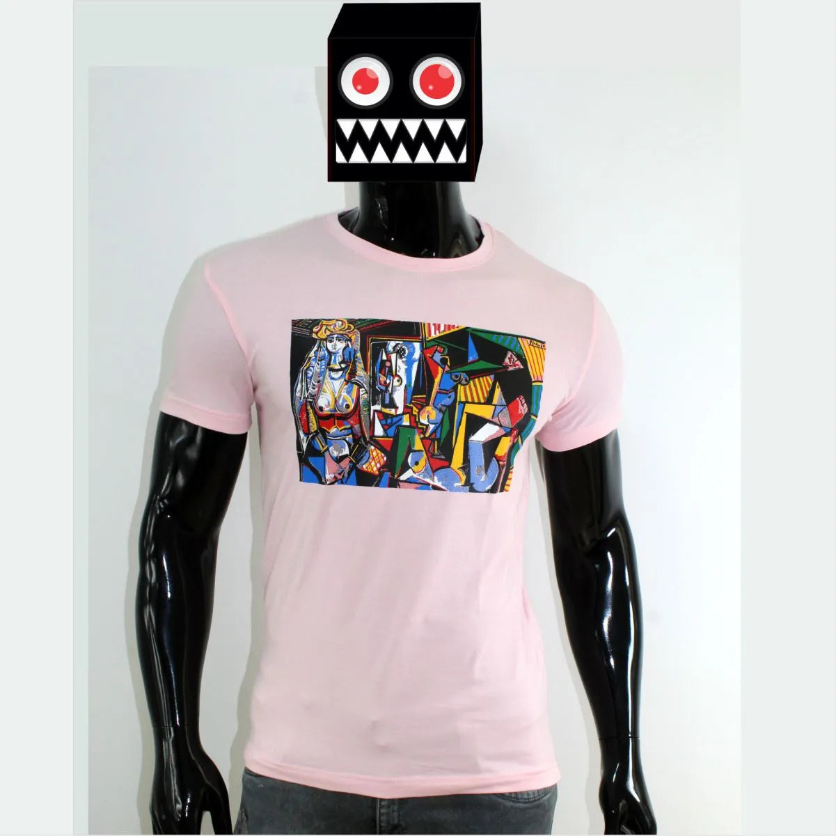 Camiseta Cubismo Rosado Cuello Redondo