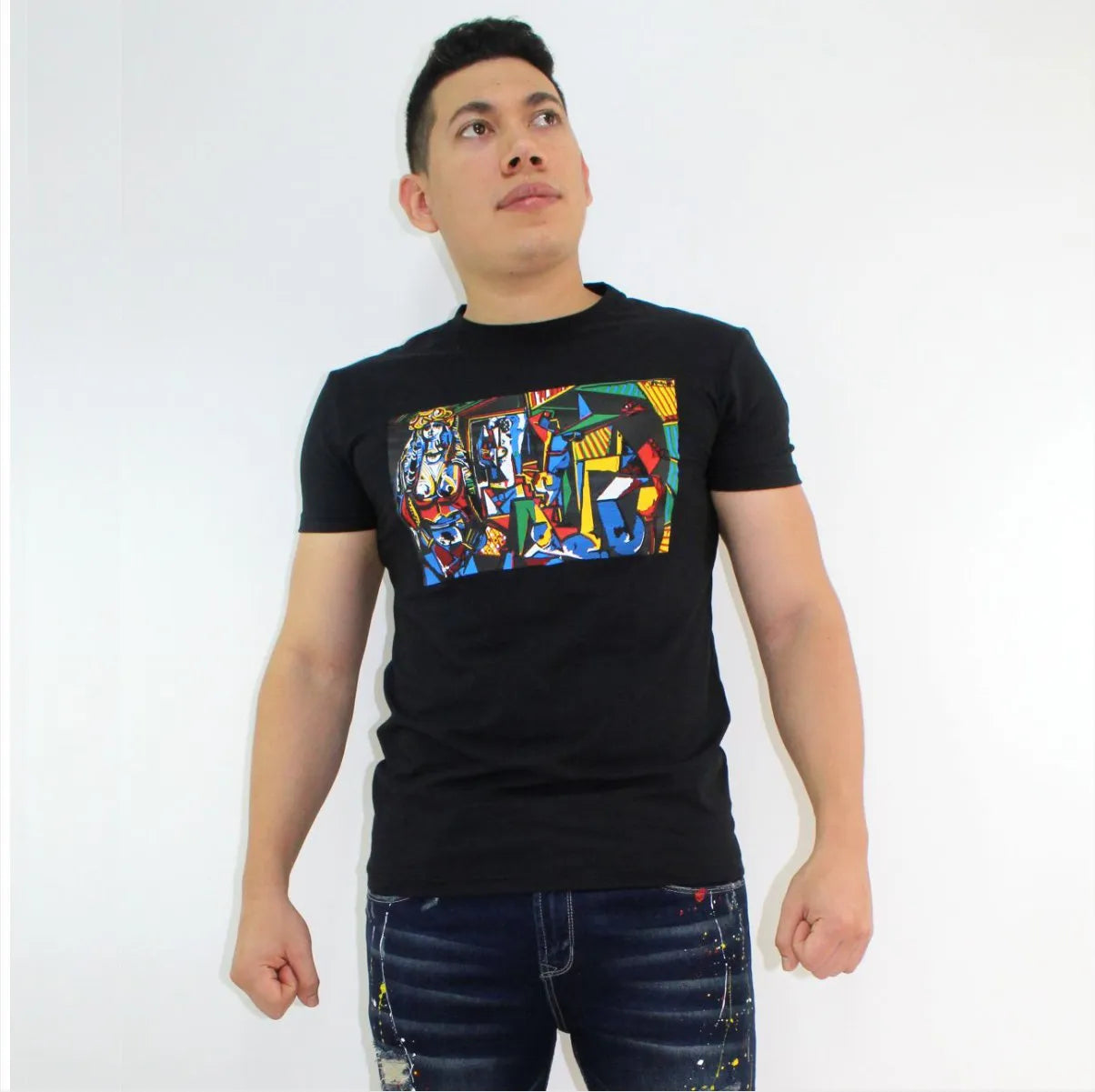 Camiseta Cubismo Negro Cuello Redondo