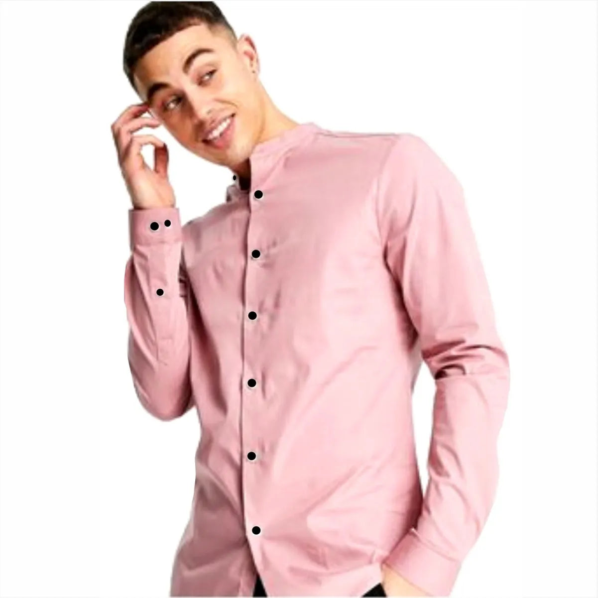 Camisa Manga Larga Rosado Coral Cuello Mao - Main Image