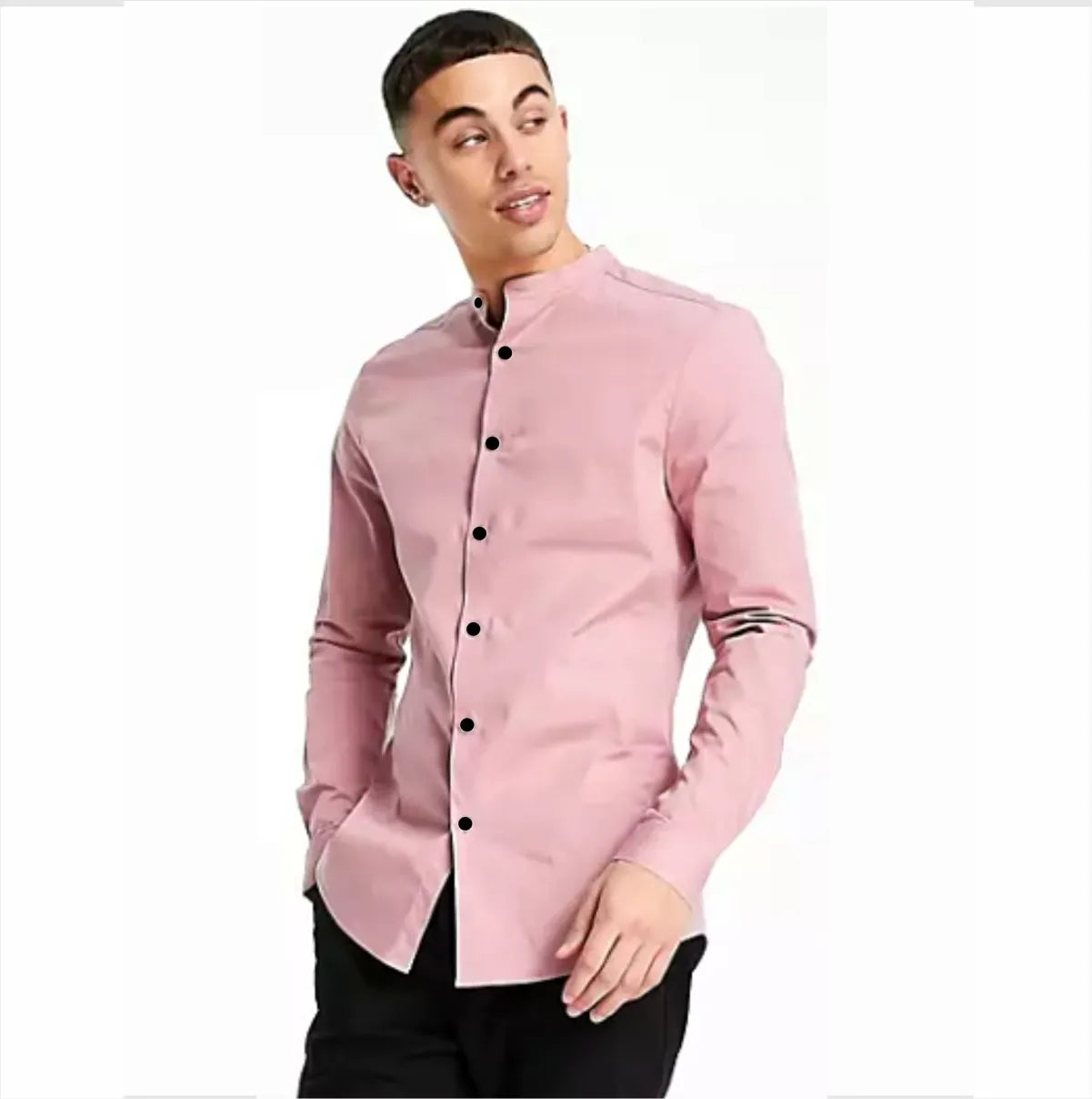 Camisa Manga Larga Rosado Coral Cuello Mao