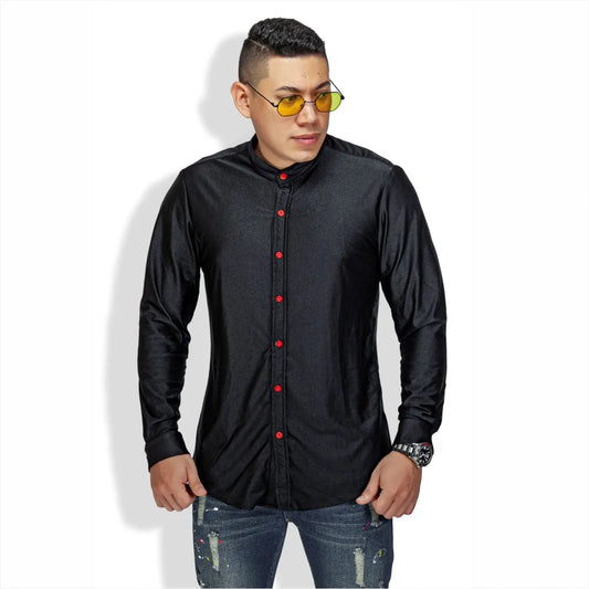 Camisa Manga Larga Radian Black Cuello Mao