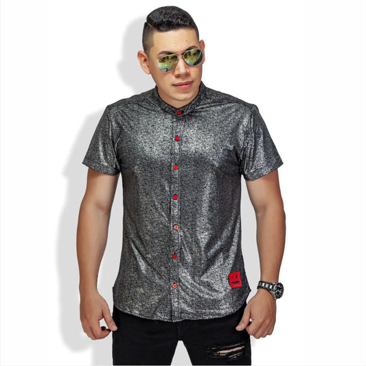 Camisa Manga Corta Metal Cuello Mao