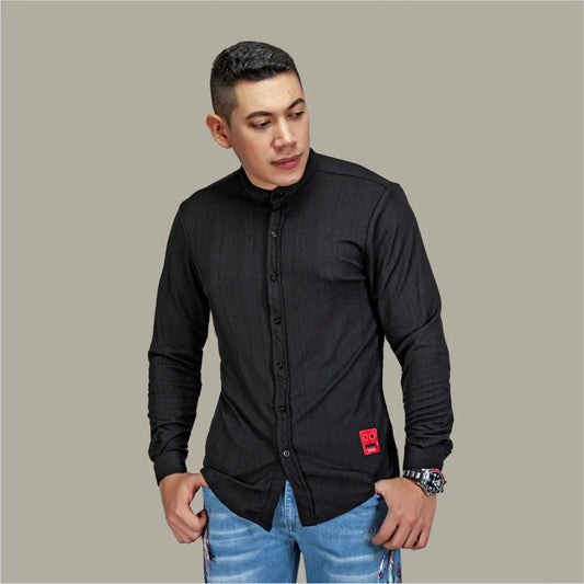 Camisa Manga Larga Extrusion Negro Cuello Mao