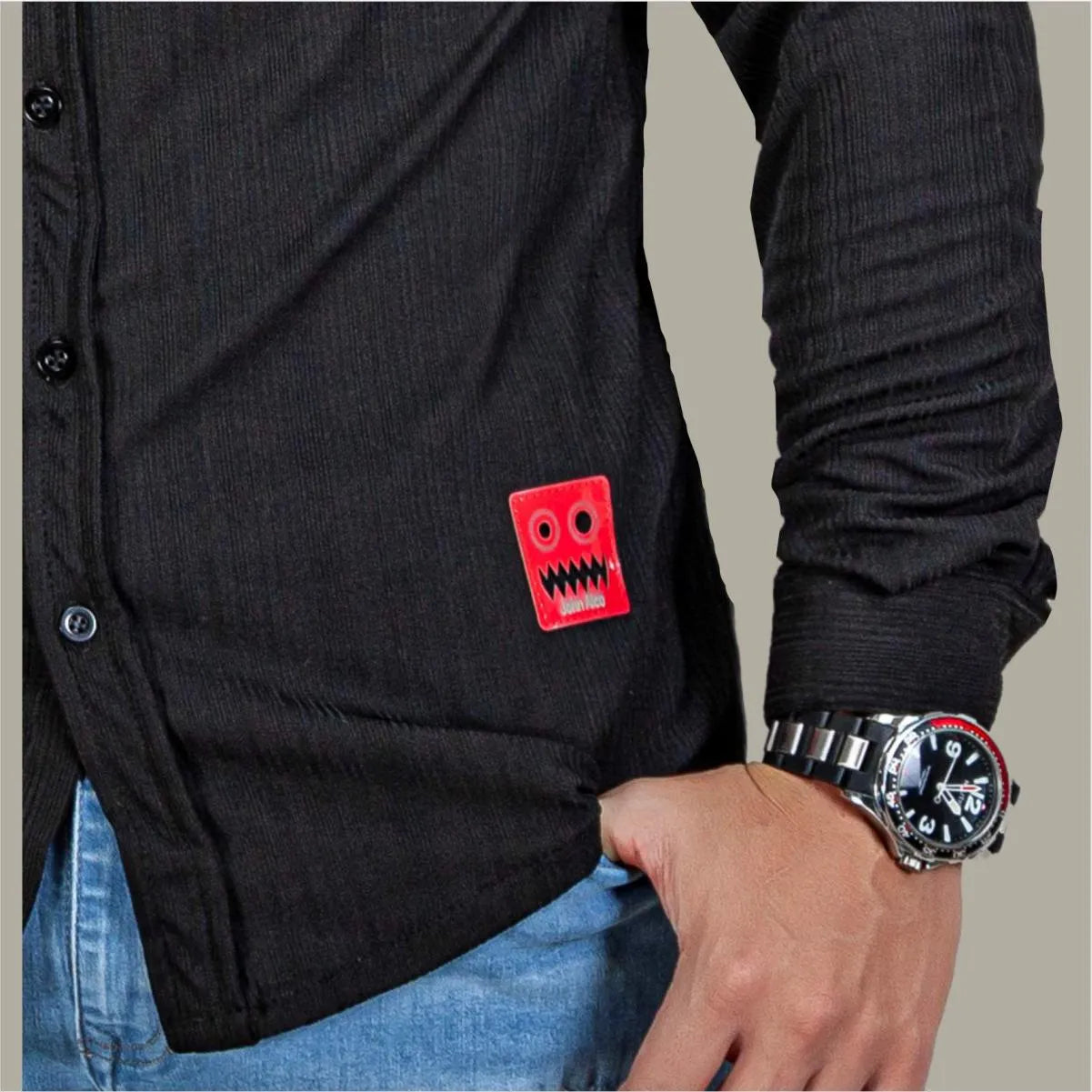 Camisa Manga Larga Extrusion Negro Cuello Mao