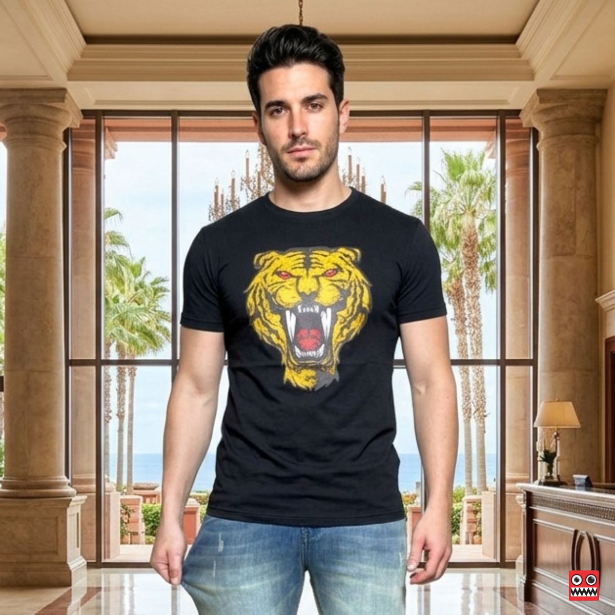 Camiseta tigre Colmillos Negro Cuello Redondo