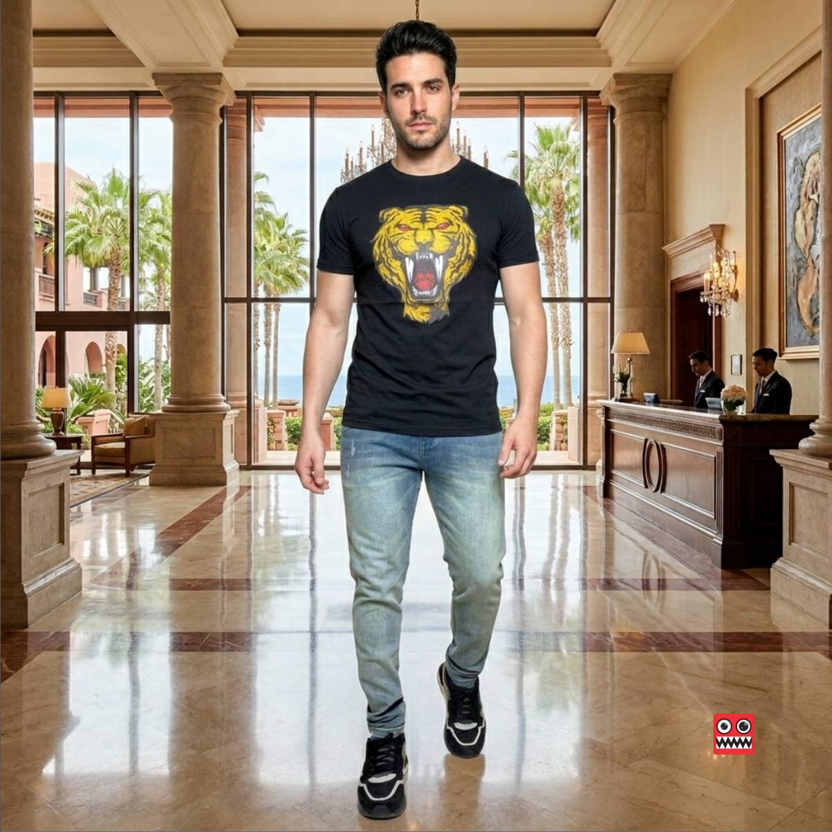 Camiseta tigre Colmillos Negro Cuello Redondo