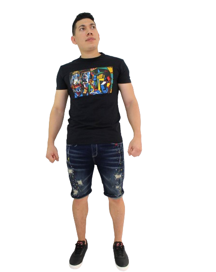 Camiseta Cubismo Negro Cuello Redondo