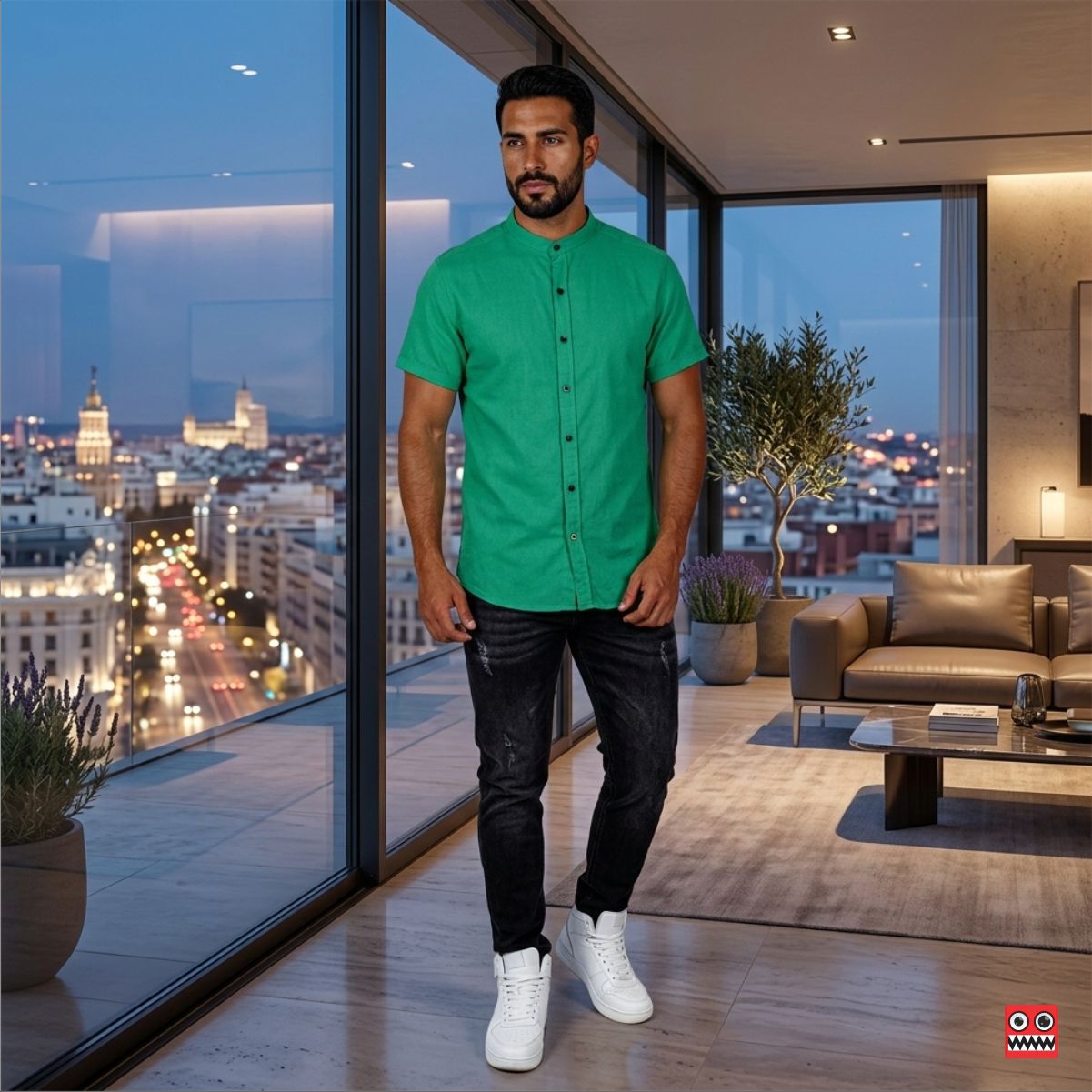 Camisa Manga Corta Verde Primavera