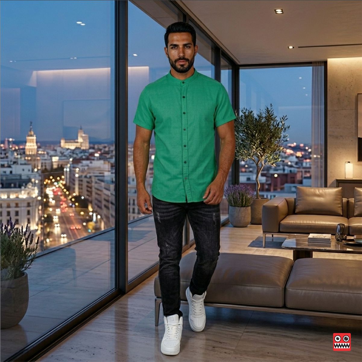 Camisa Manga Corta Verde Primavera